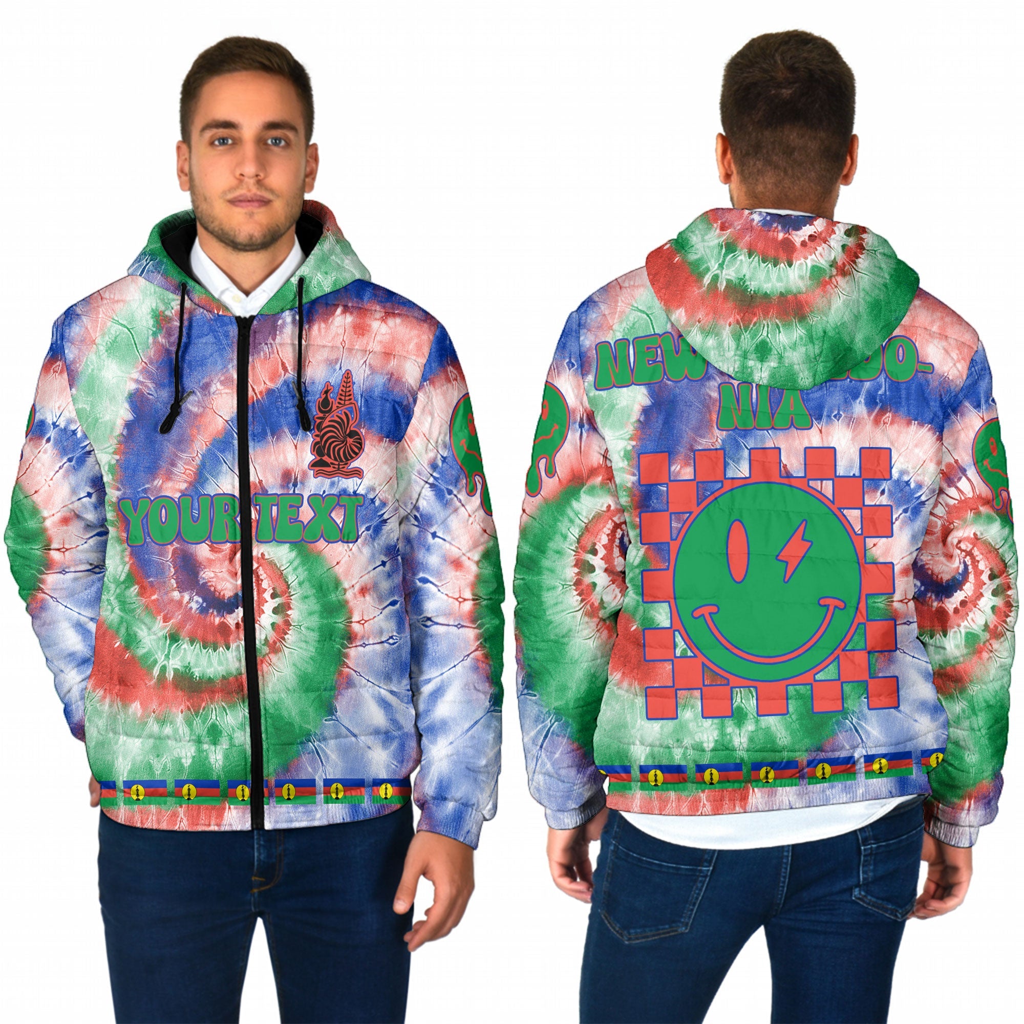 New Caledonia Men Hooded Padded Jacket Custom Tie Dye Style 1