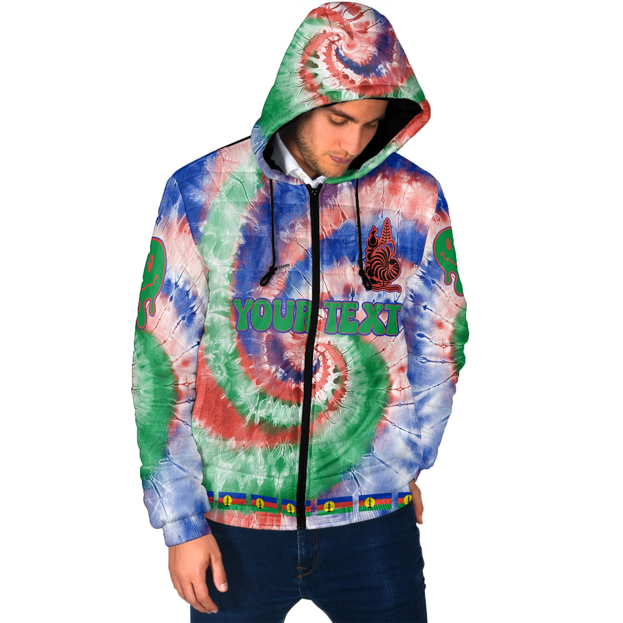 New Caledonia Men Hooded Padded Jacket Custom Tie Dye Style 2