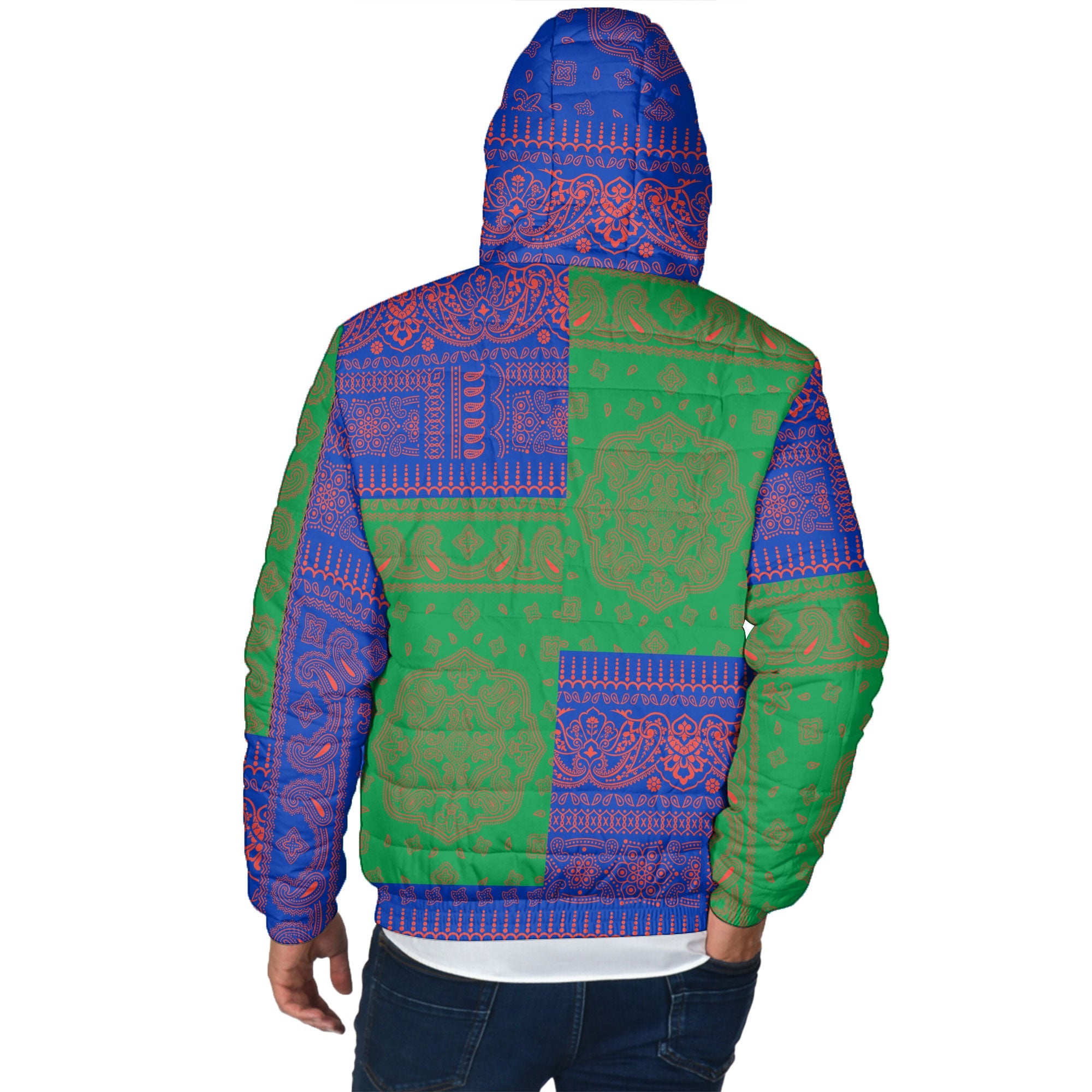 New Caledonia Men Hooded Padded Jacket Flag And Paisley Basic Style 3