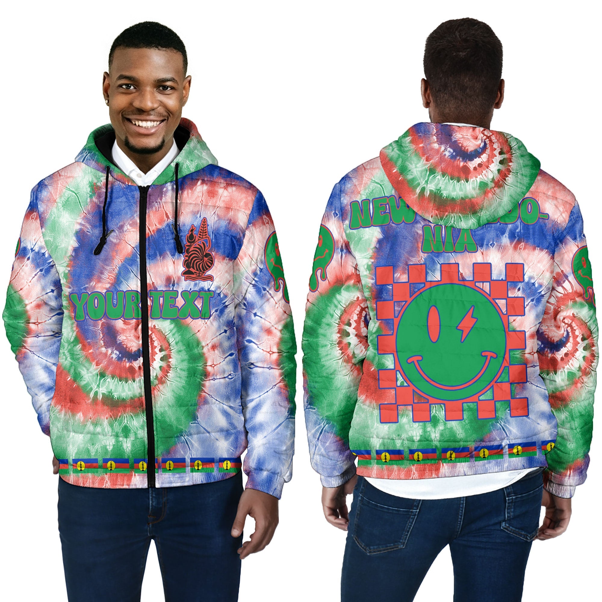 New Caledonia Men Hooded Padded Jacket Custom Tie Dye Style 4