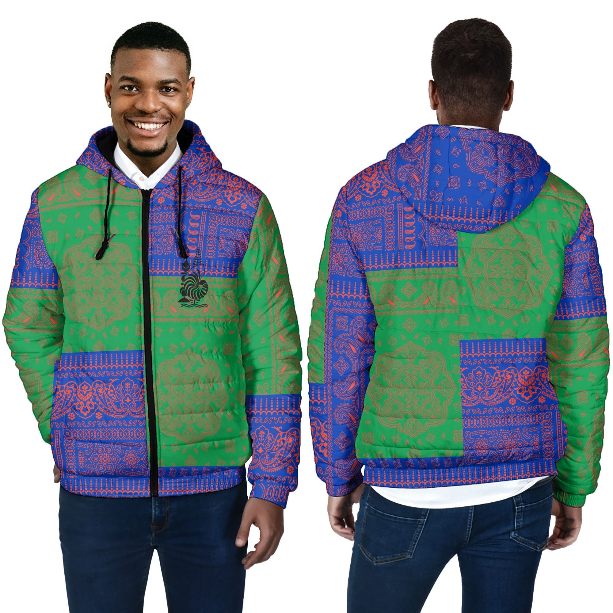 New Caledonia Men Hooded Padded Jacket Flag And Paisley Basic Style 4