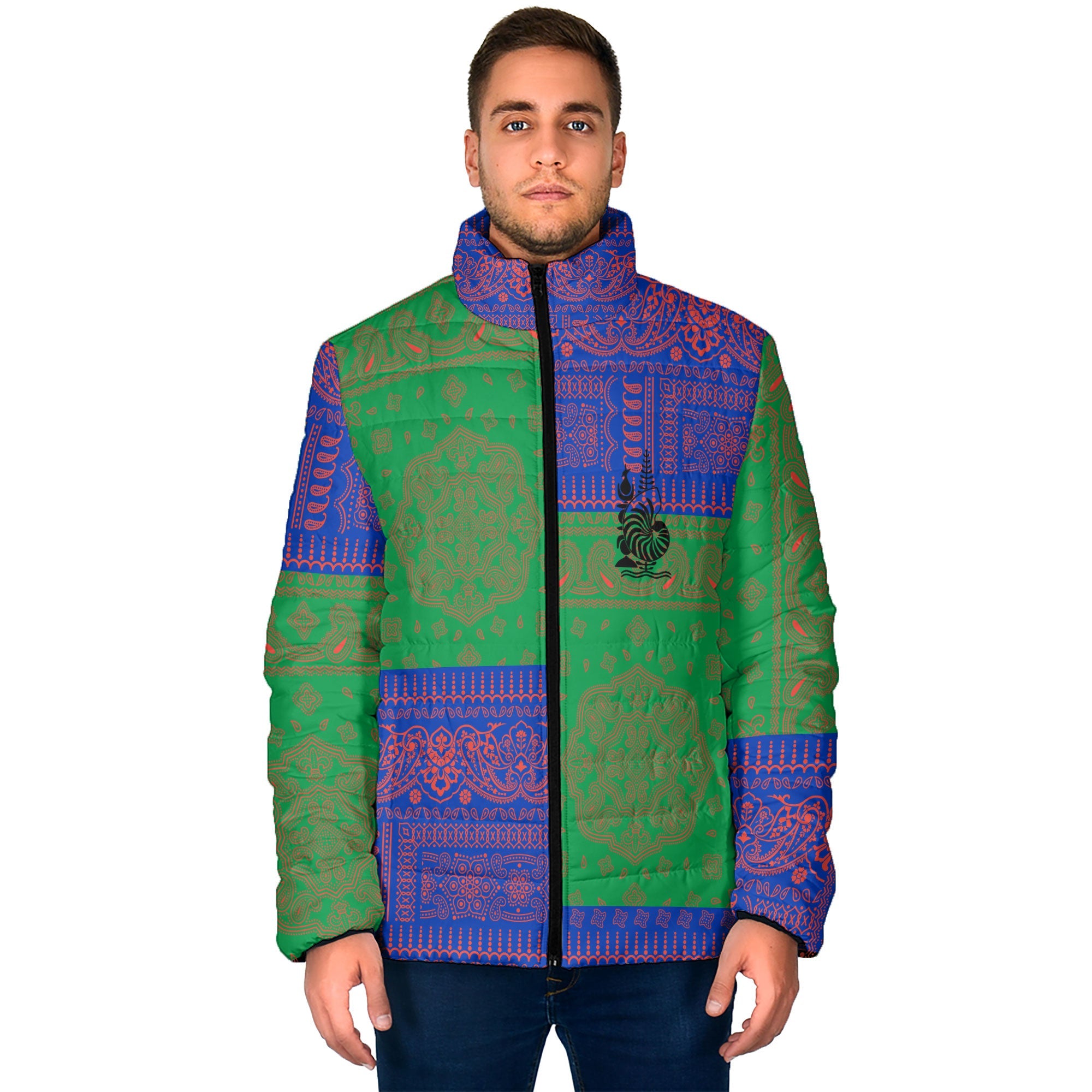 New Caledonia Men Padded Jacket Flag And Paisley Basic Style 1