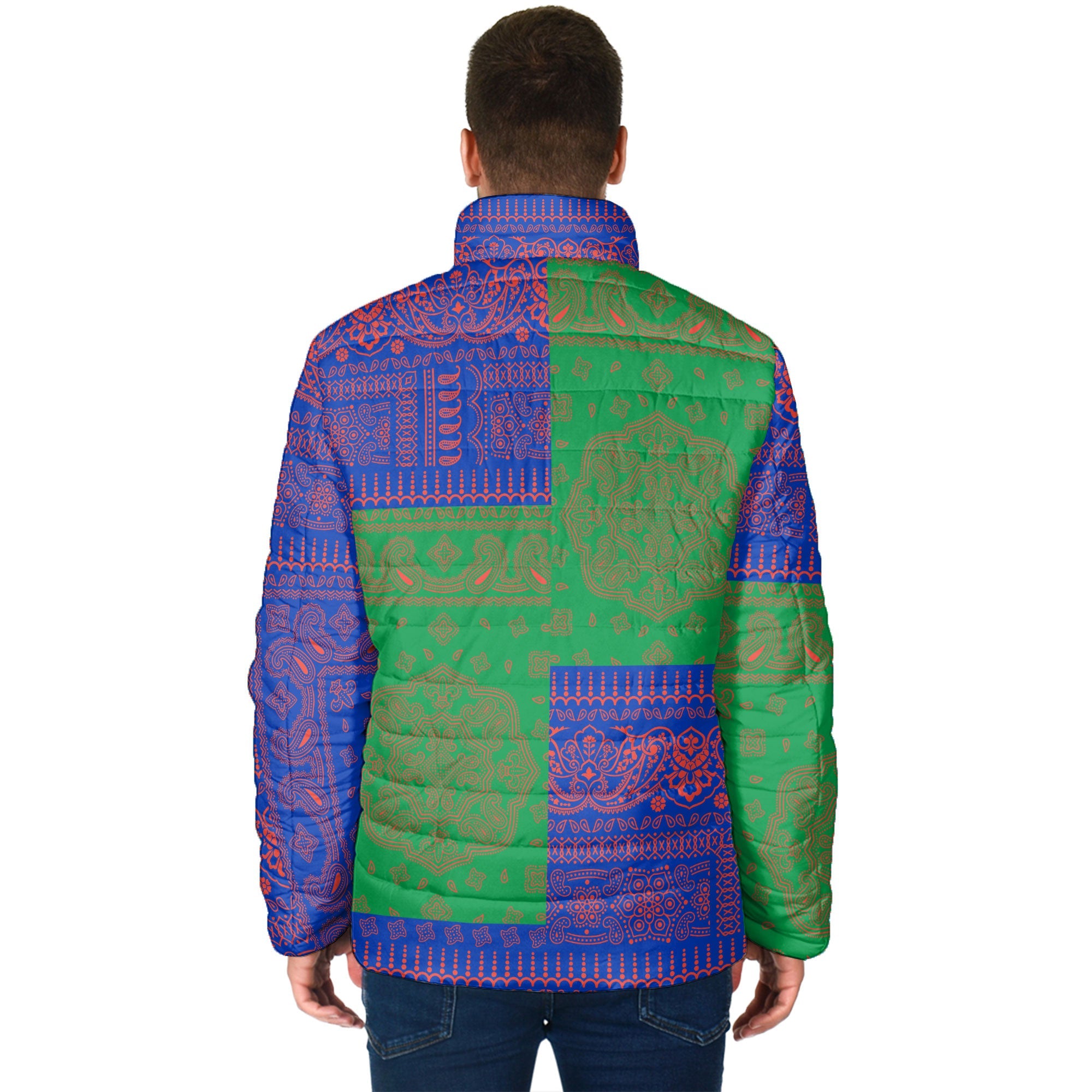 New Caledonia Men Padded Jacket Flag And Paisley Basic Style 2