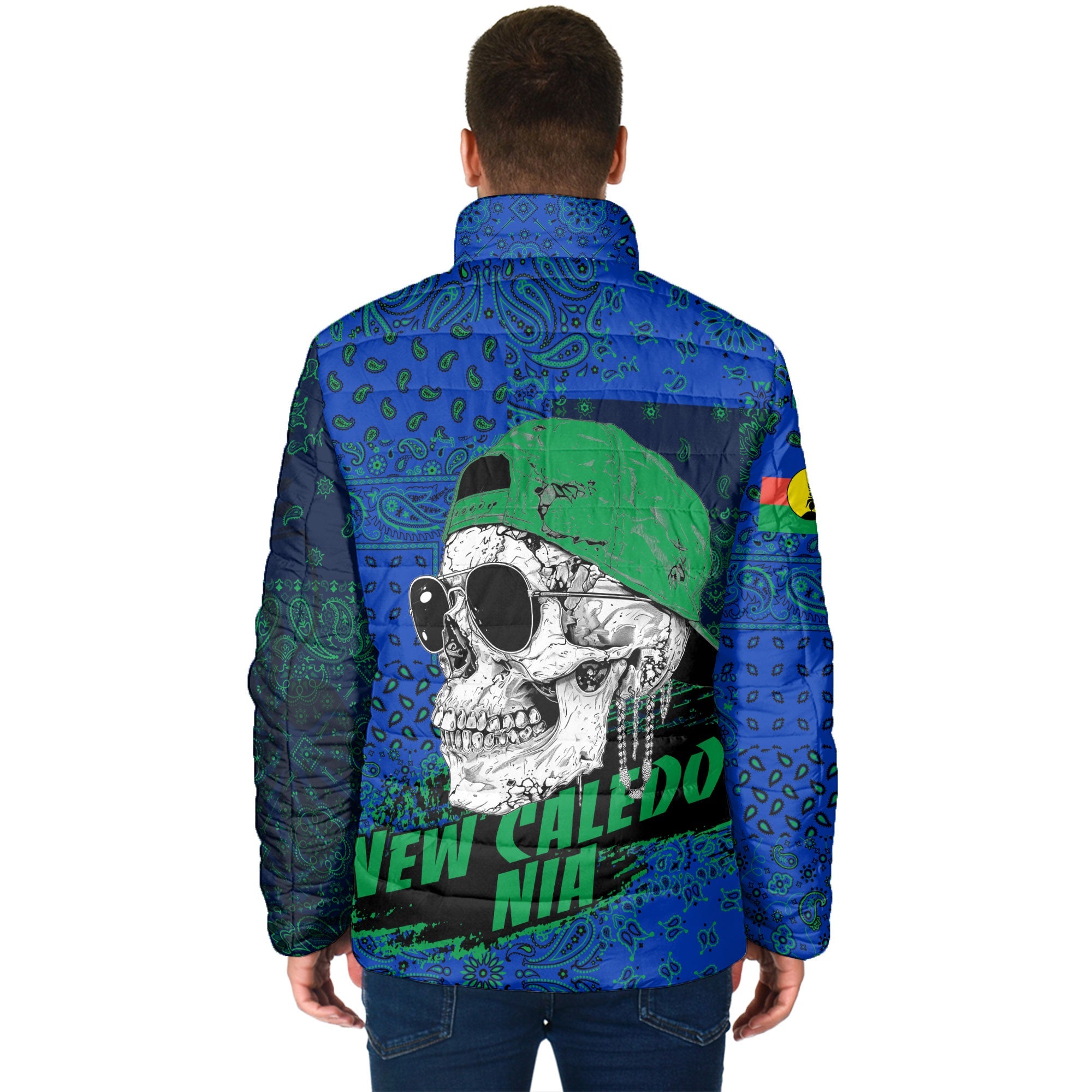 New Caledonia Men Padded Jacket Paisley Flag And Skull Style 2