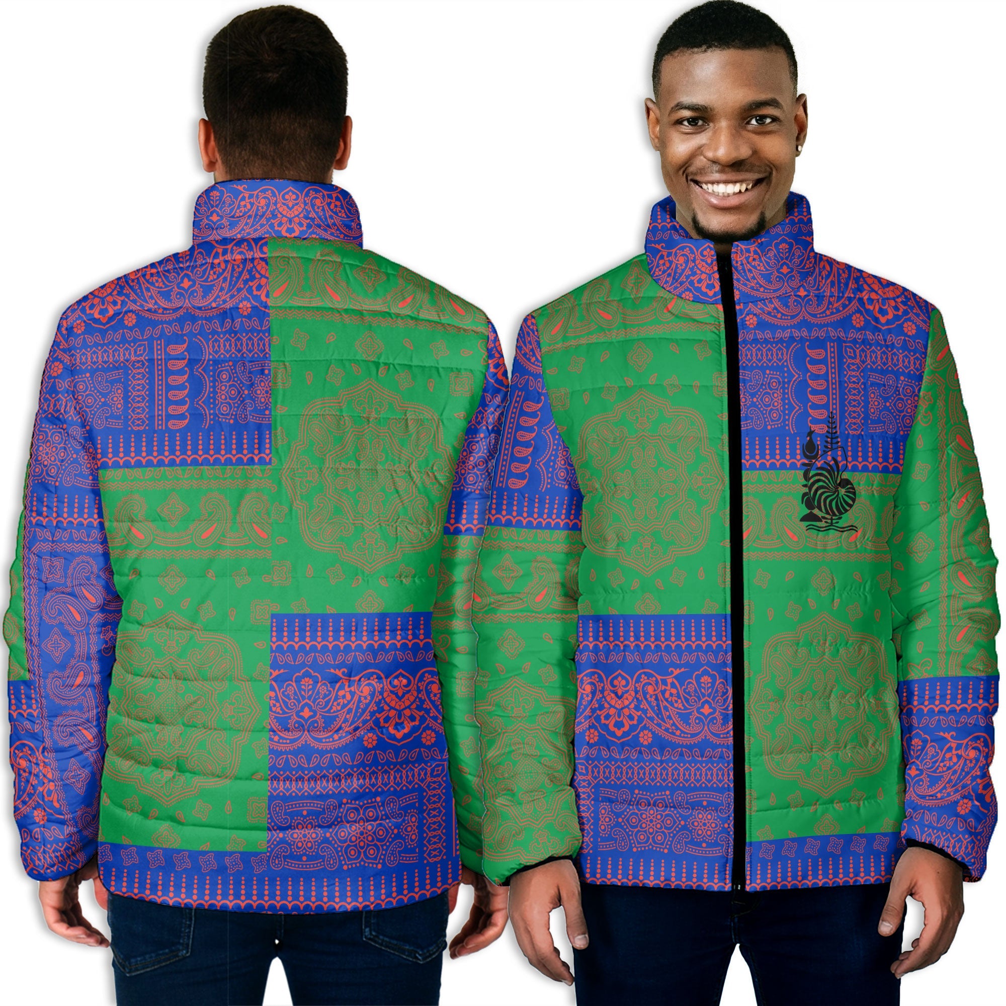 New Caledonia Men Padded Jacket Flag And Paisley Basic Style 3