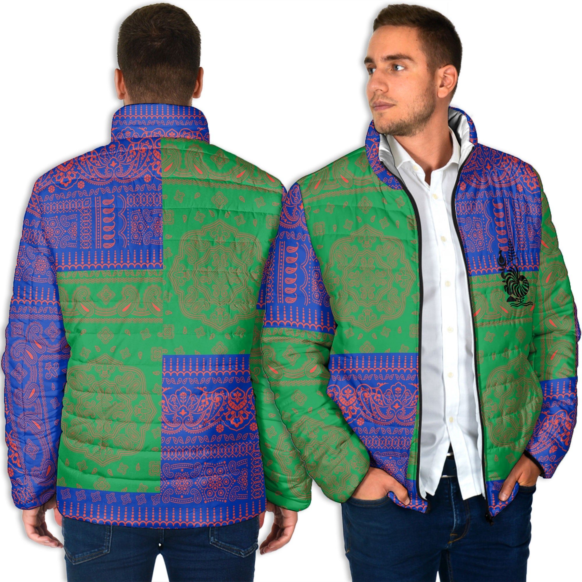 New Caledonia Men Padded Jacket Flag And Paisley Basic Style 4