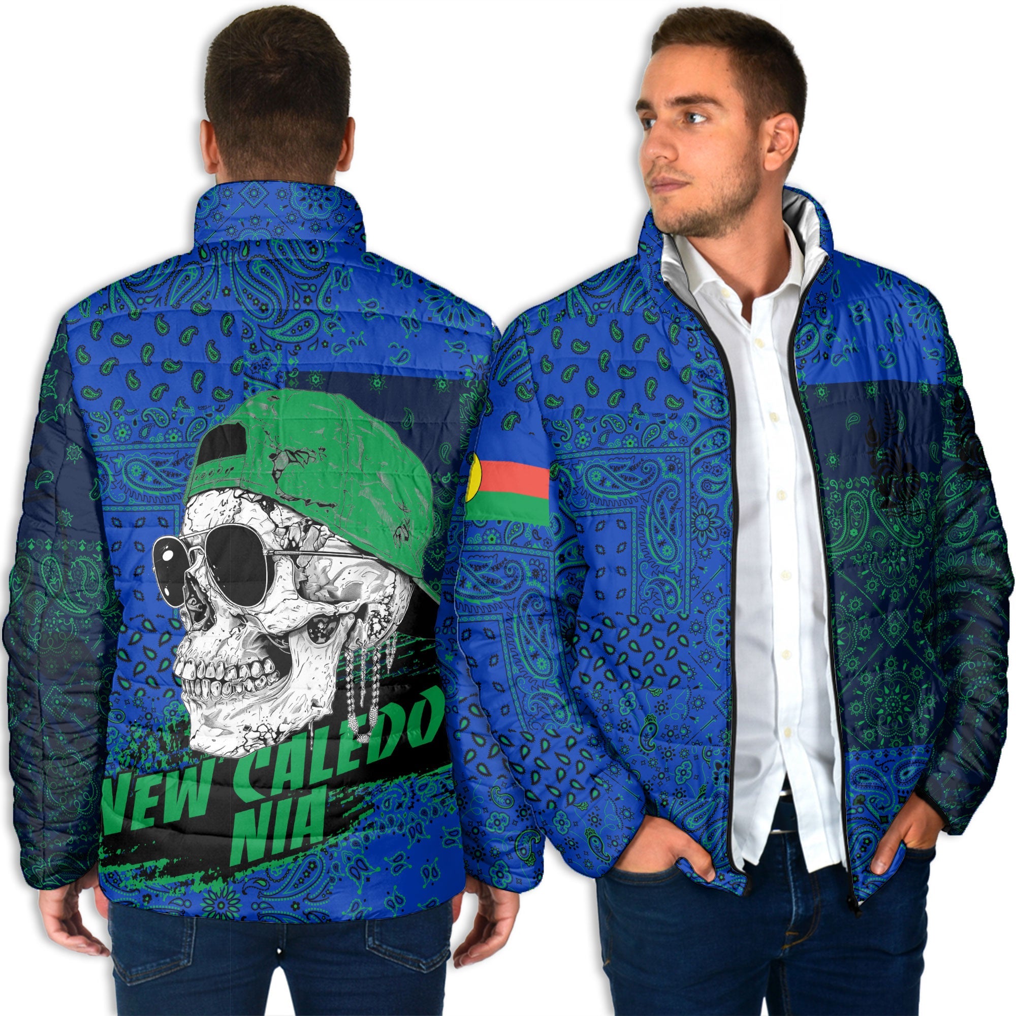 New Caledonia Men Padded Jacket Paisley Flag And Skull Style 4