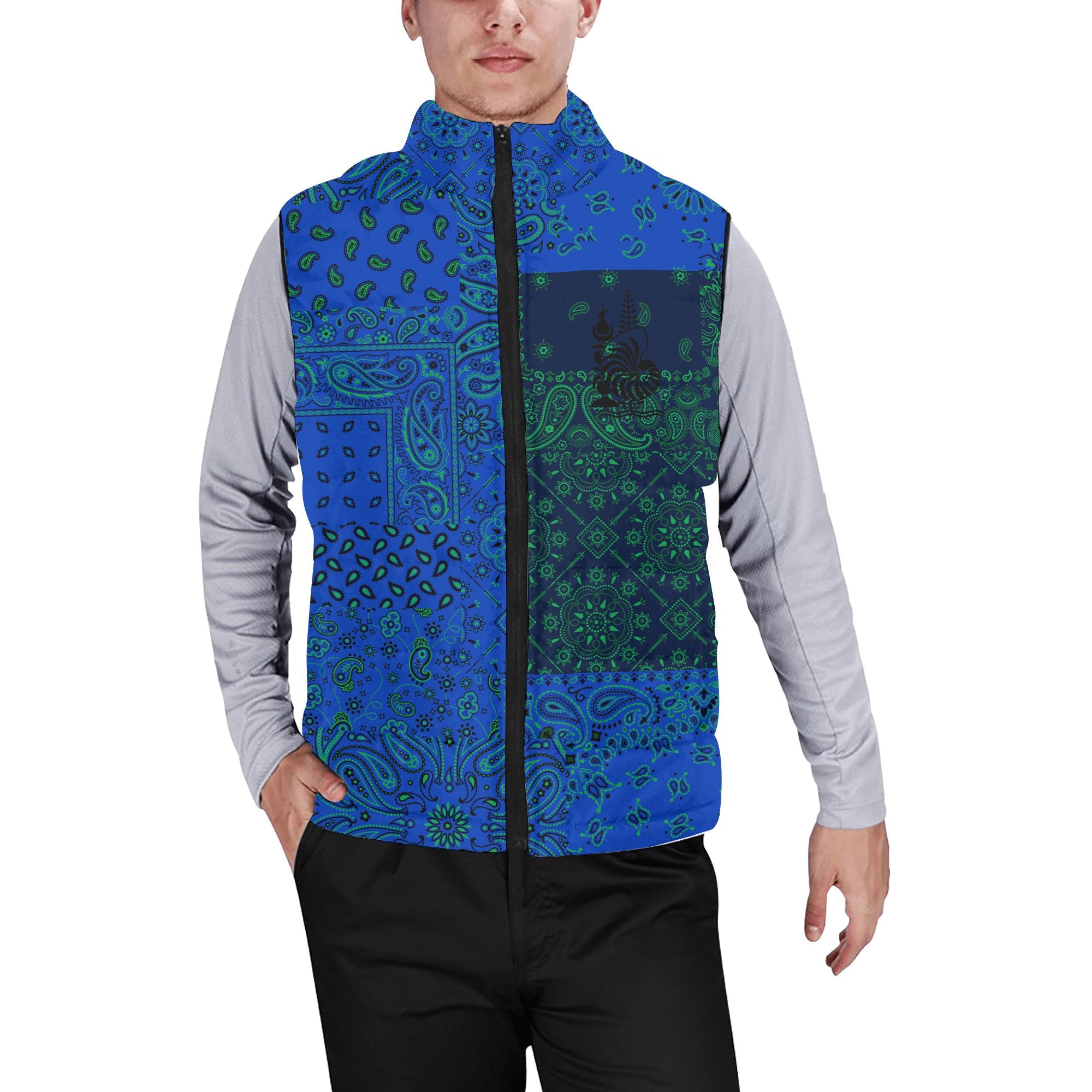 New Caledonia Men Padded Jacket Vest Paisley Flag And Skull Style 1