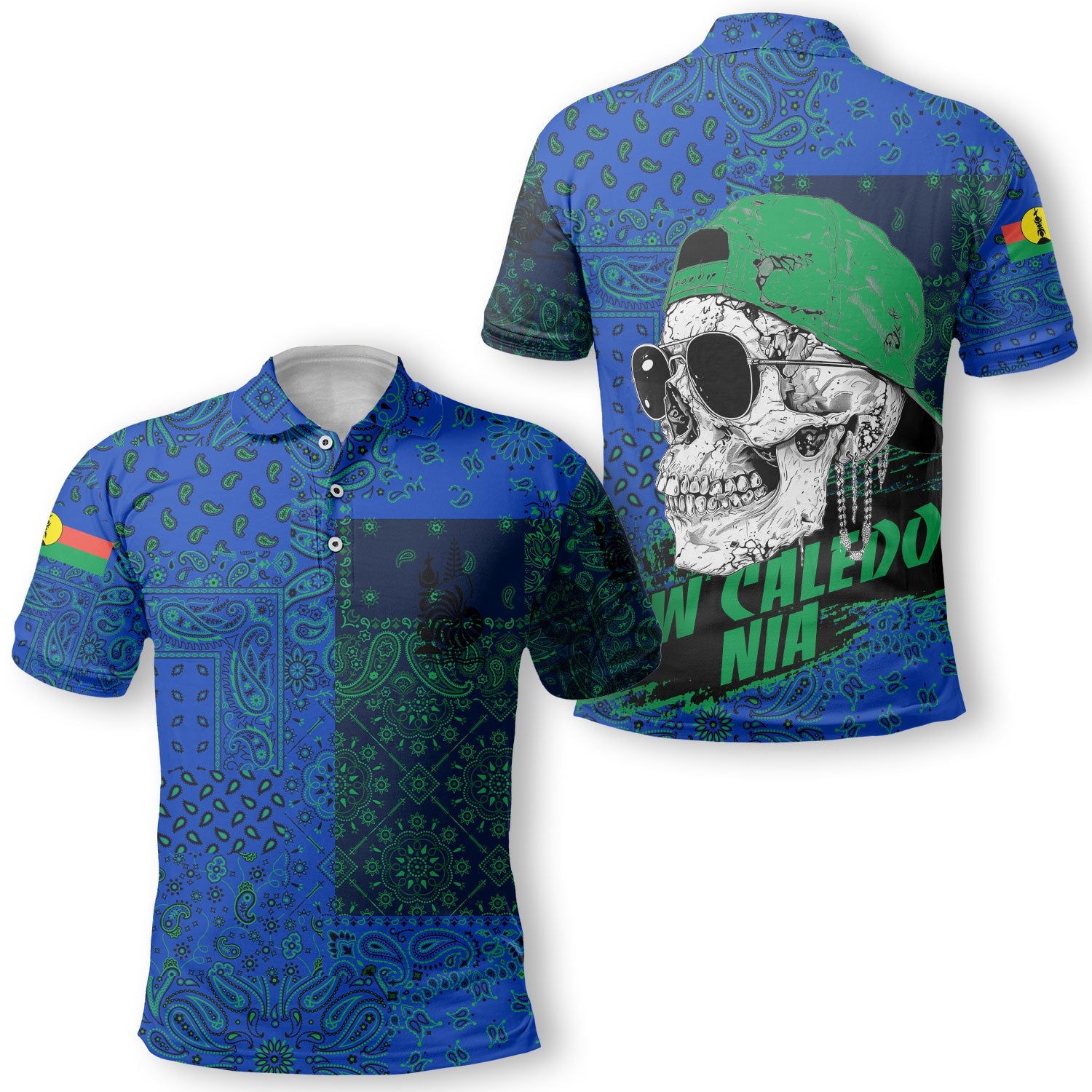 New Caledonia Polo Shirt Paisley Flag And Skull Style 1