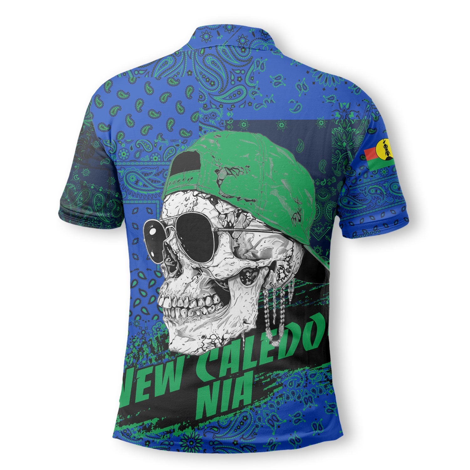 New Caledonia Polo Shirt Paisley Flag And Skull Style 3