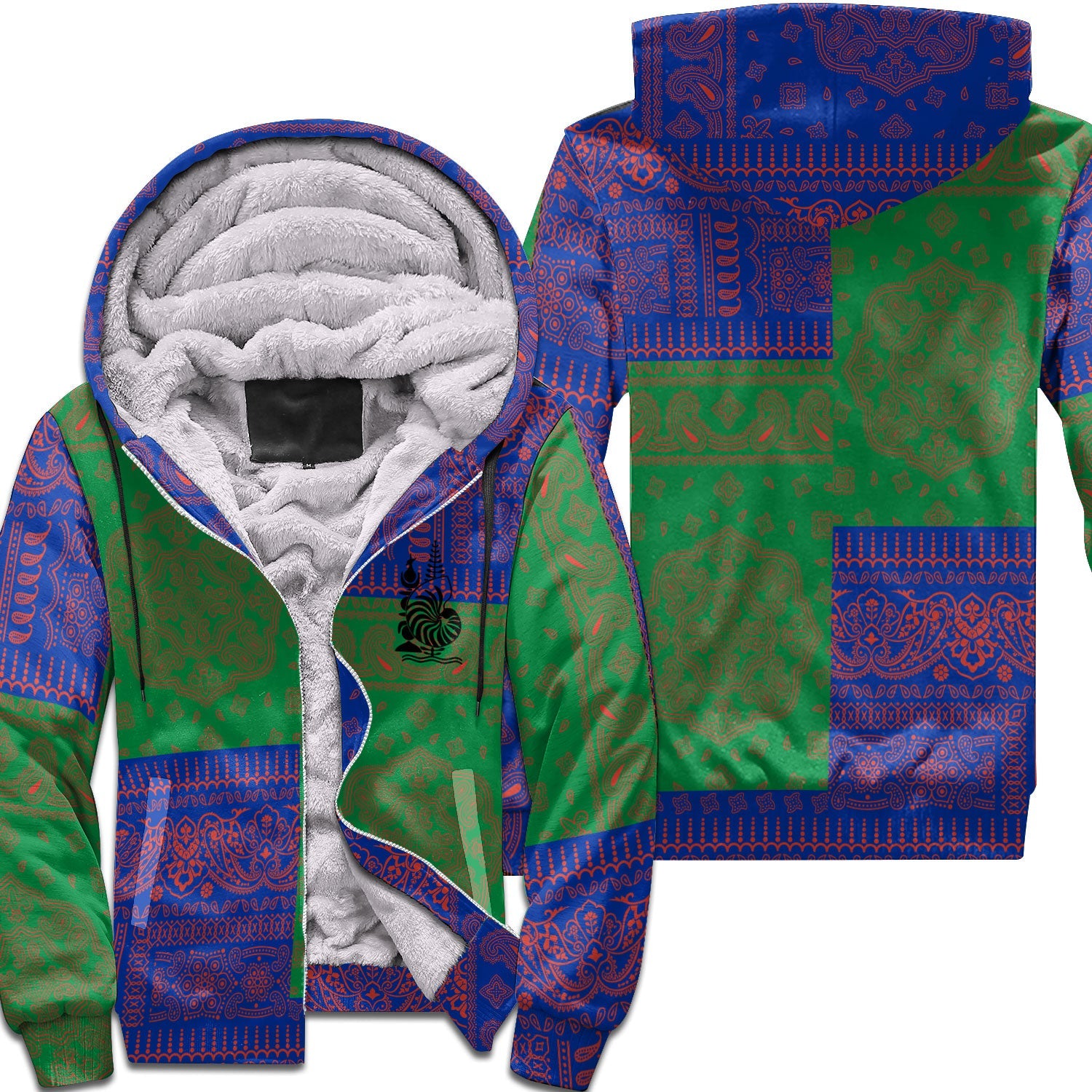 New Caledonia Sherpa Hoodie Flag And Paisley Basic Style 1