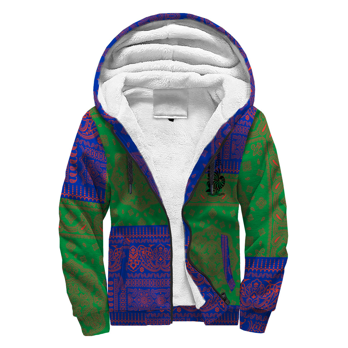 New Caledonia Sherpa Hoodie Flag And Paisley Basic Style 3