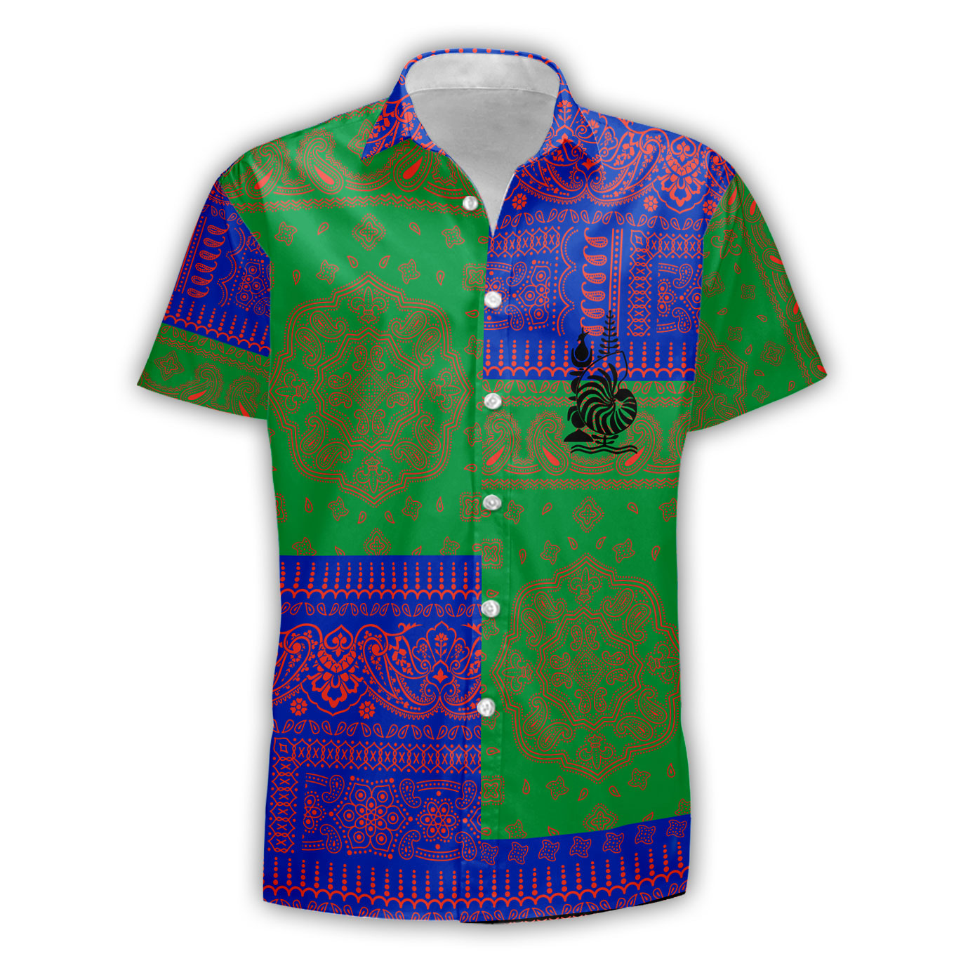 New Caledonia Short Sleeve Shirt Flag And Paisley Basic Style 2