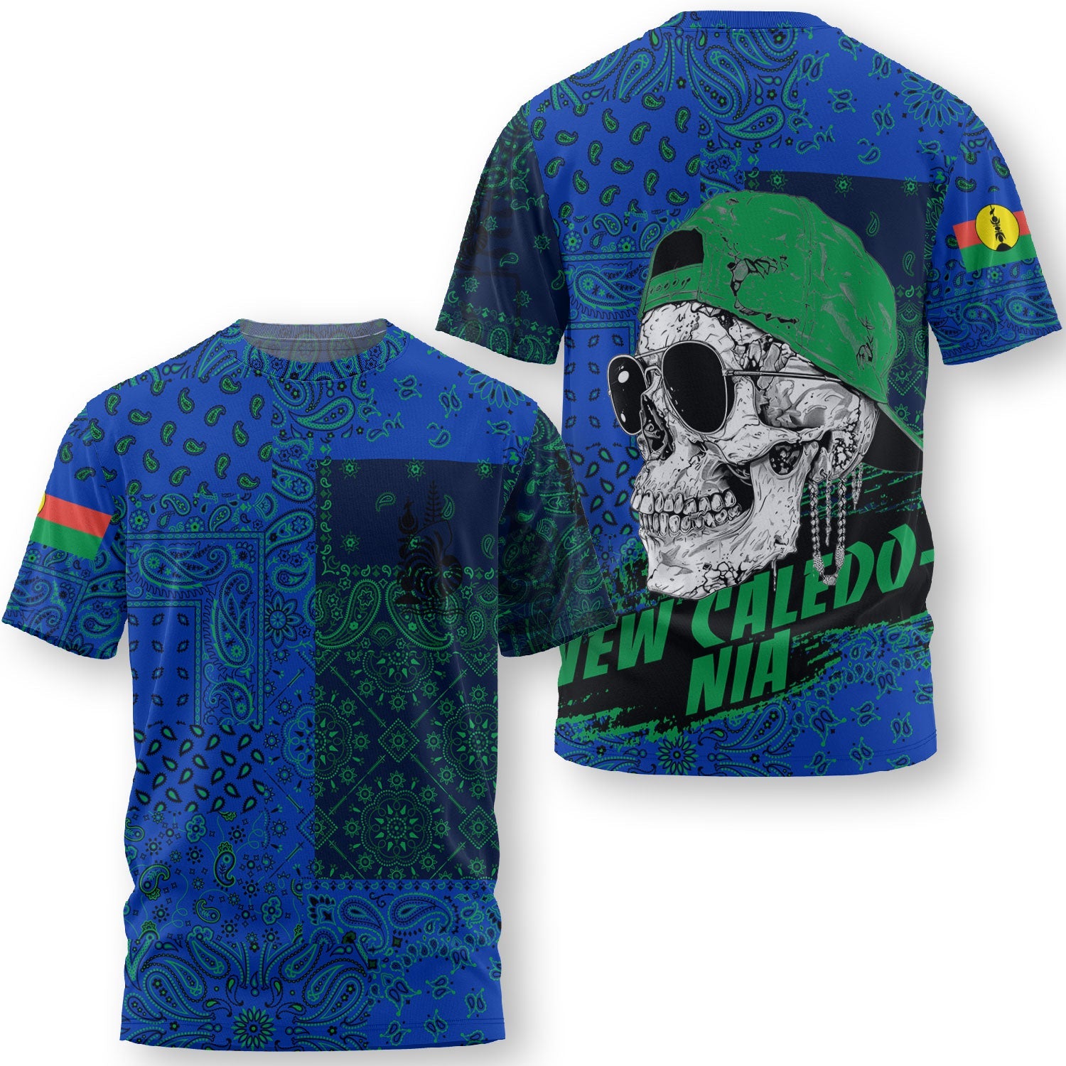 New Caledonia T Shirt Paisley Flag And Skull Style 3