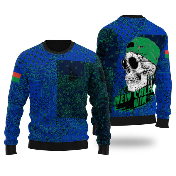 New Caledonia Ugly Sweater Paisley Flag And Skull Style 1