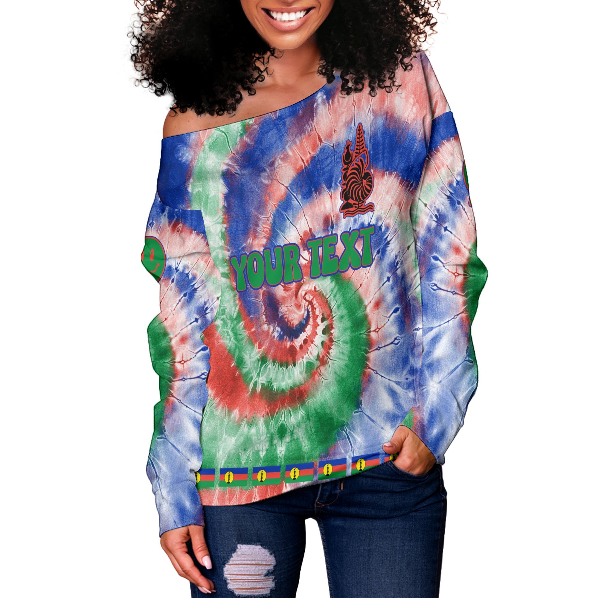 New Caledonia Women Off Shoulder Sweatshirt Custom Tie Dye Style 3