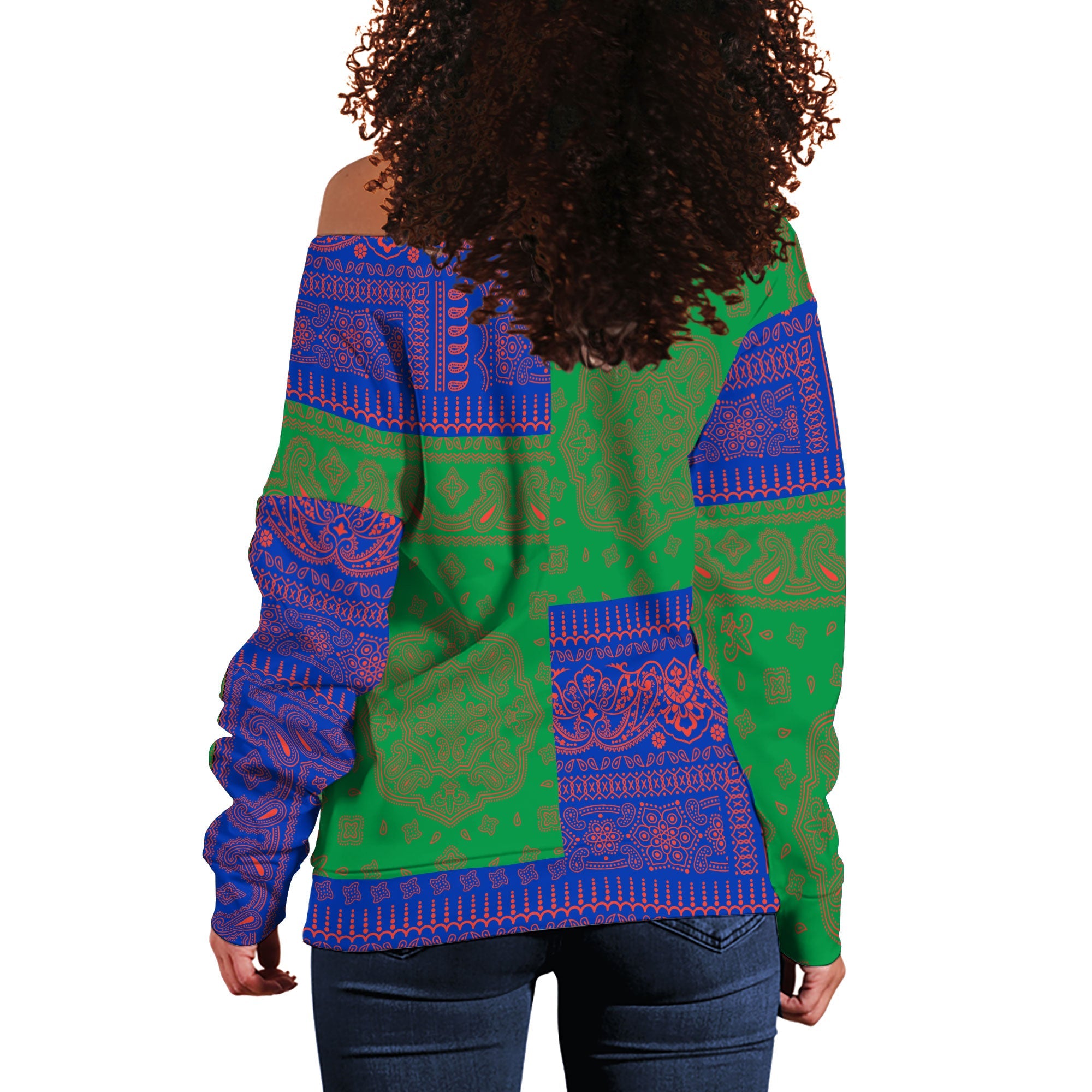 New Caledonia Women Off Shoulder Sweatshirt Flag And Paisley Basic Style 3