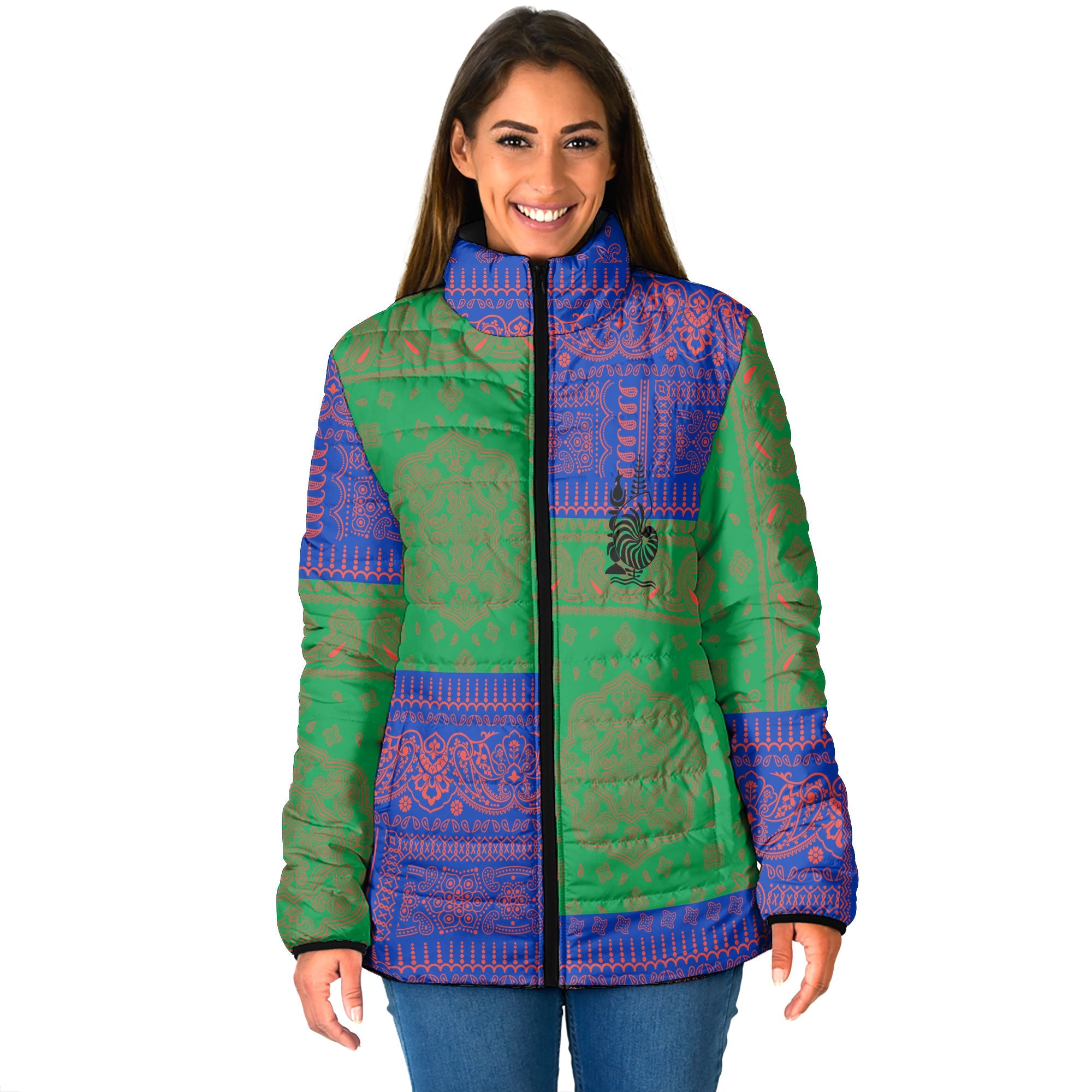 New Caledonia Women Padded Jacket Flag And Paisley Basic Style 1