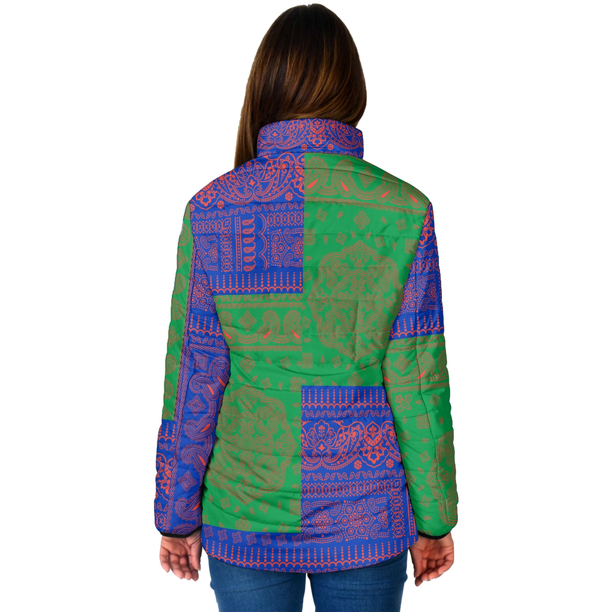 New Caledonia Women Padded Jacket Flag And Paisley Basic Style 2