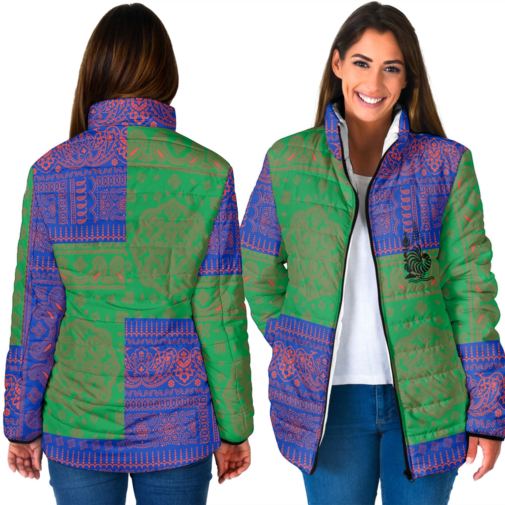 New Caledonia Women Padded Jacket Flag And Paisley Basic Style 3