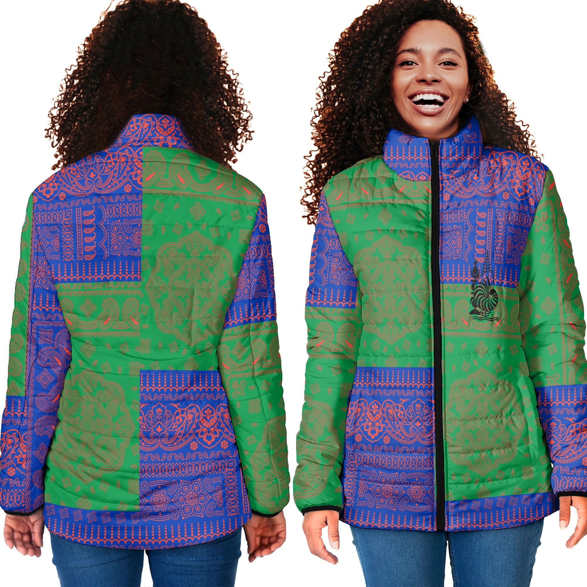 New Caledonia Women Padded Jacket Flag And Paisley Basic Style 4