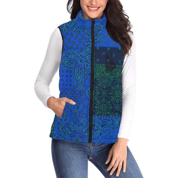 New Caledonia Women Padded Jacket Vest Paisley Flag And Skull Style 1