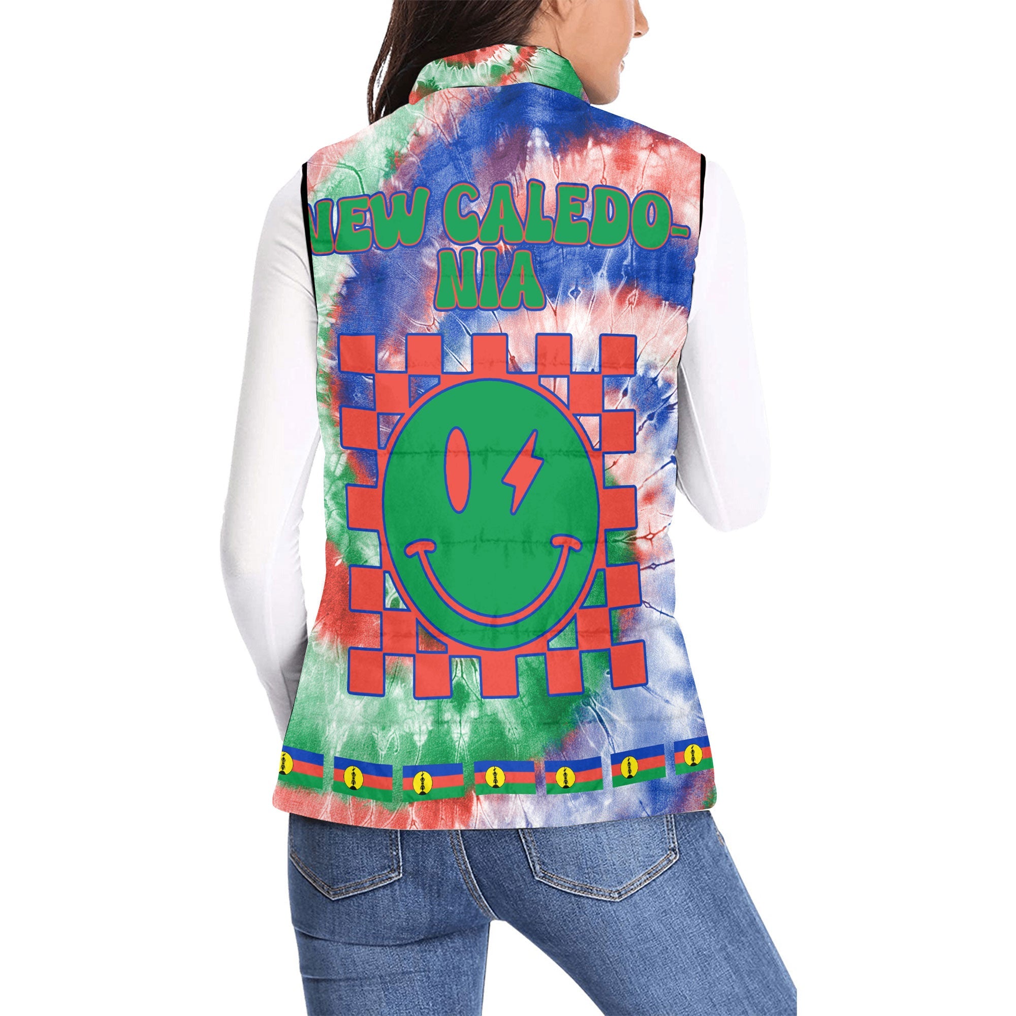 New Caledonia Women Padded Jacket Vest Custom Tie Dye Style 2