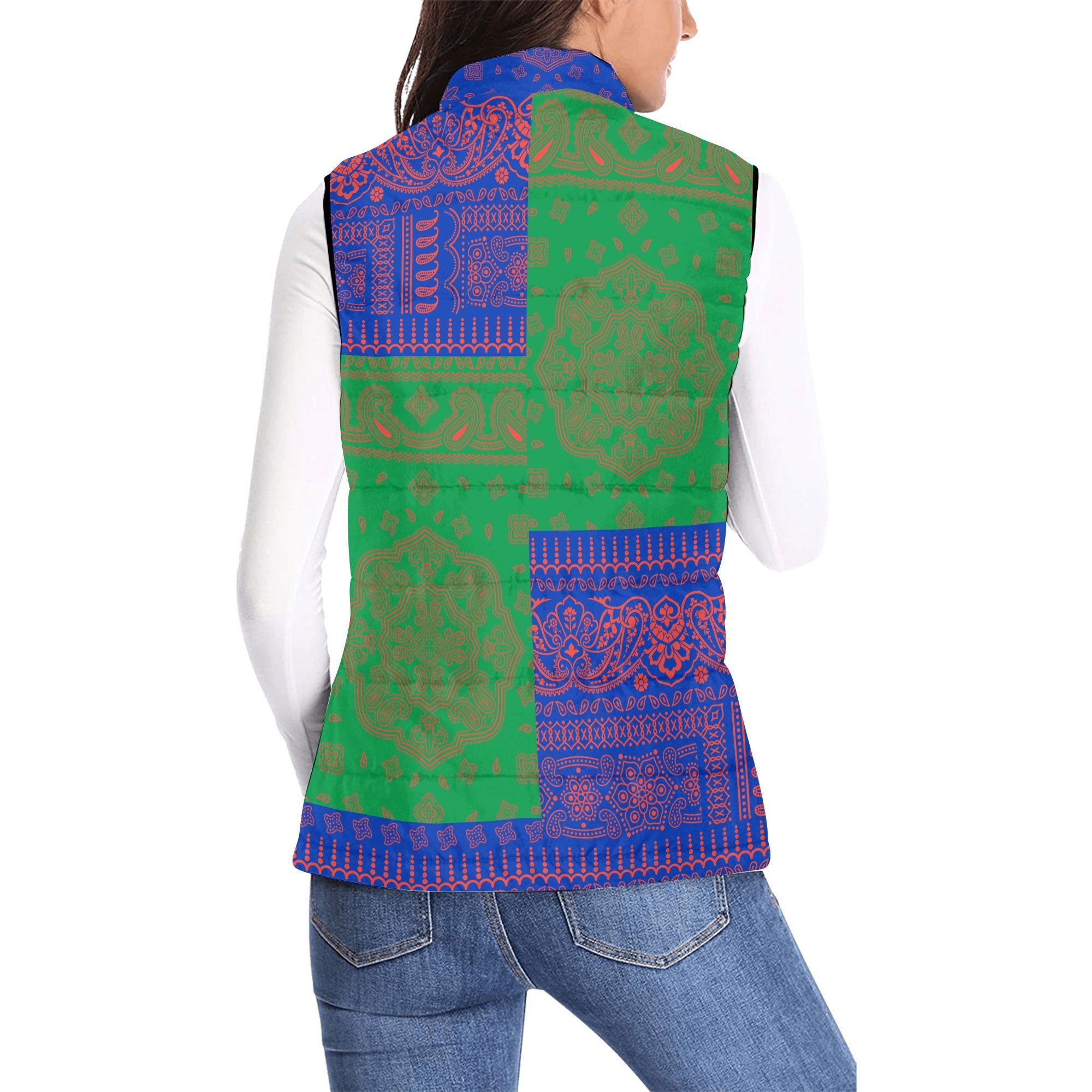 New Caledonia Women Padded Jacket Vest Flag And Paisley Basic Style 2