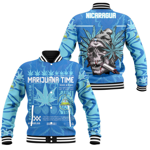 Nicaragua Baseball Jacket Flag & Coat Of Arms Marijuanas Style