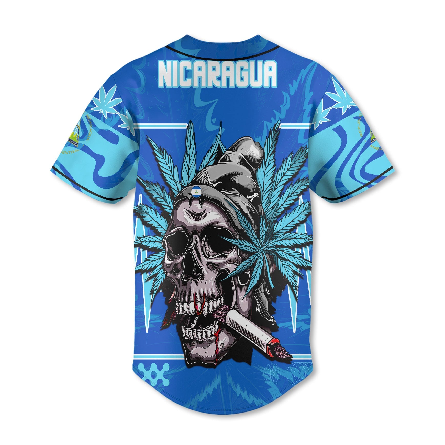 Nicaragua Baseball Jersey Flag & Coat Of Arms Marijuanas Style