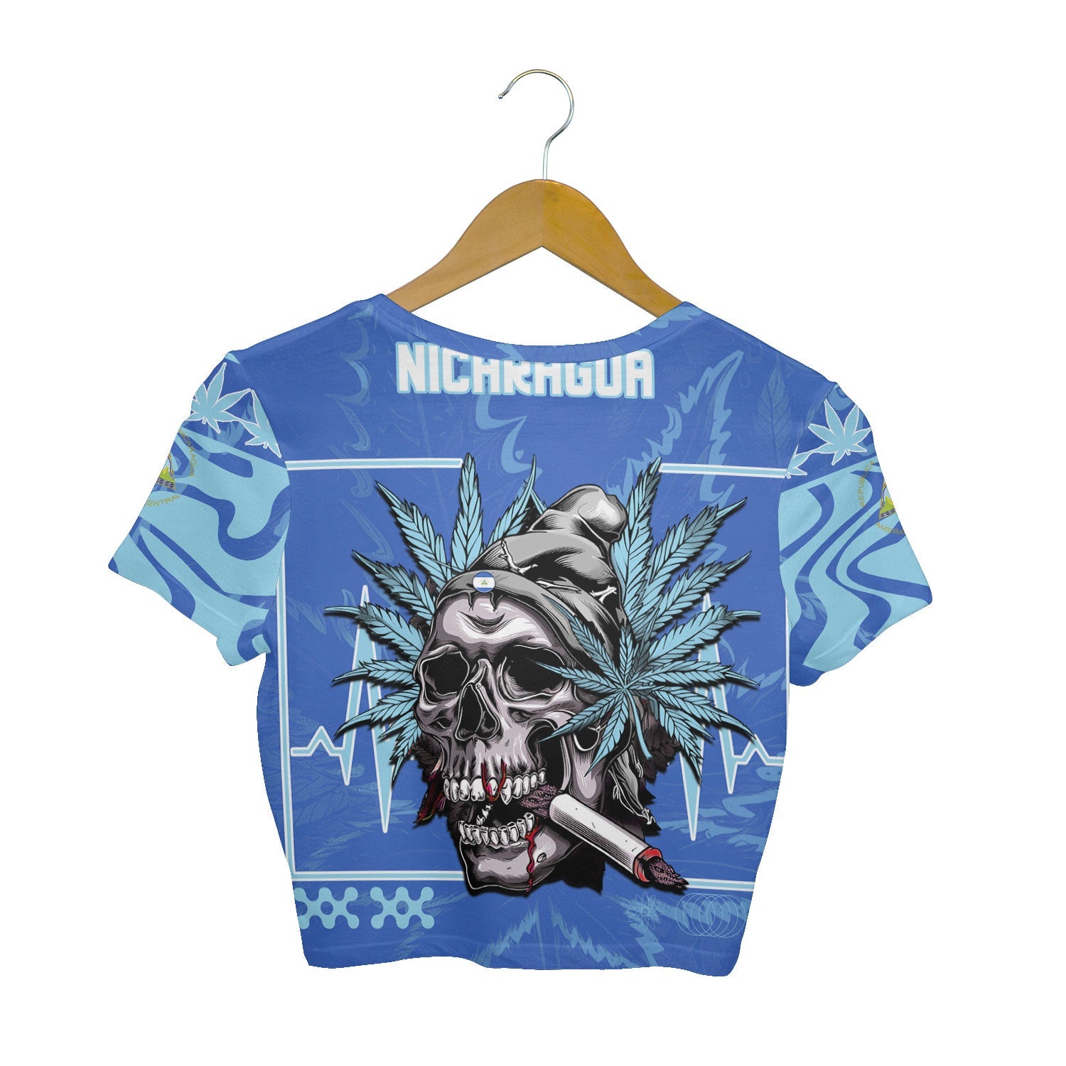 Nicaragua Crop Top T Shirt Flag & Coat Of Arms Marijuanas Style