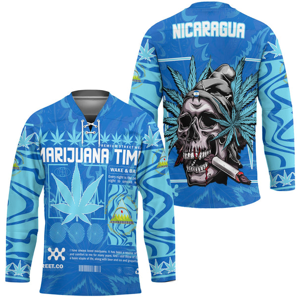 Nicaragua Hockey Jersey Flag & Coat Of Arms Marijuanas Style