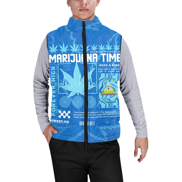 Nicaragua Men Padded Jacket Vest Flag & Coat Of Arms Marijuanas Style