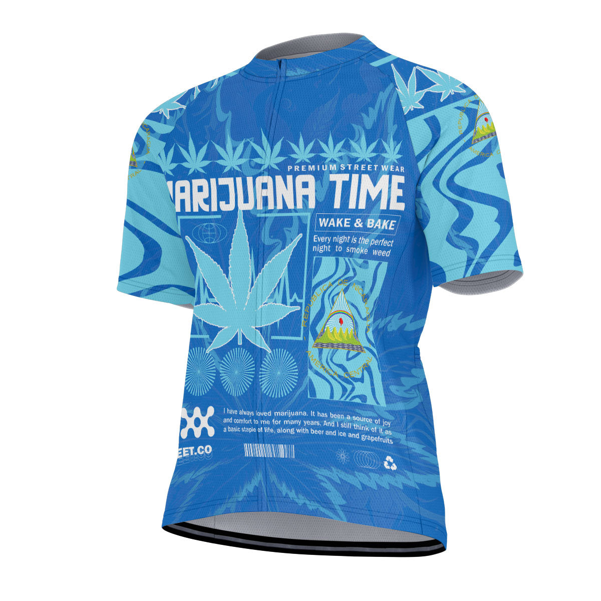 Nicaragua Men's Cycling Jersey Flag & Coat Of Arms Marijuanas Style