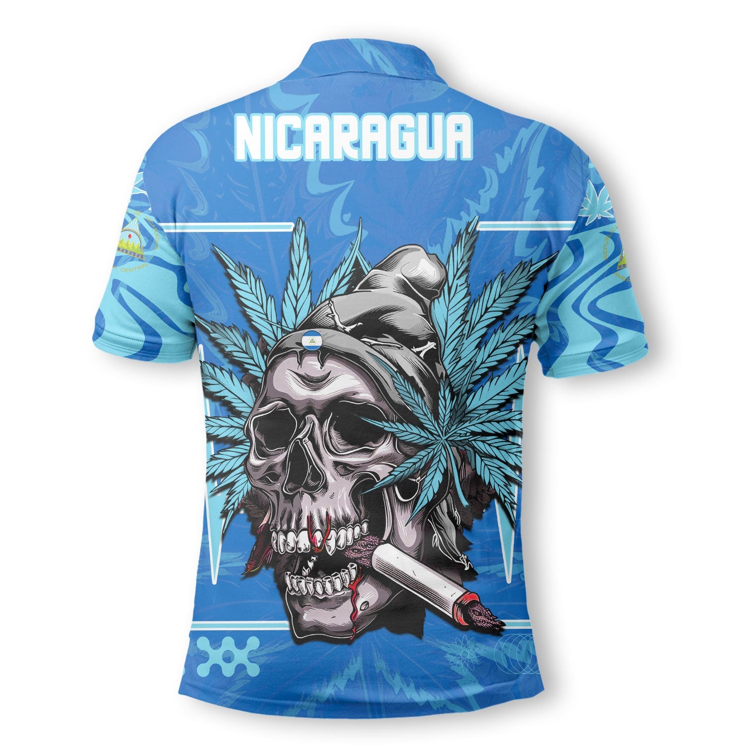 Nicaragua Polo Shirt Flag & Coat Of Arms Marijuanas Style