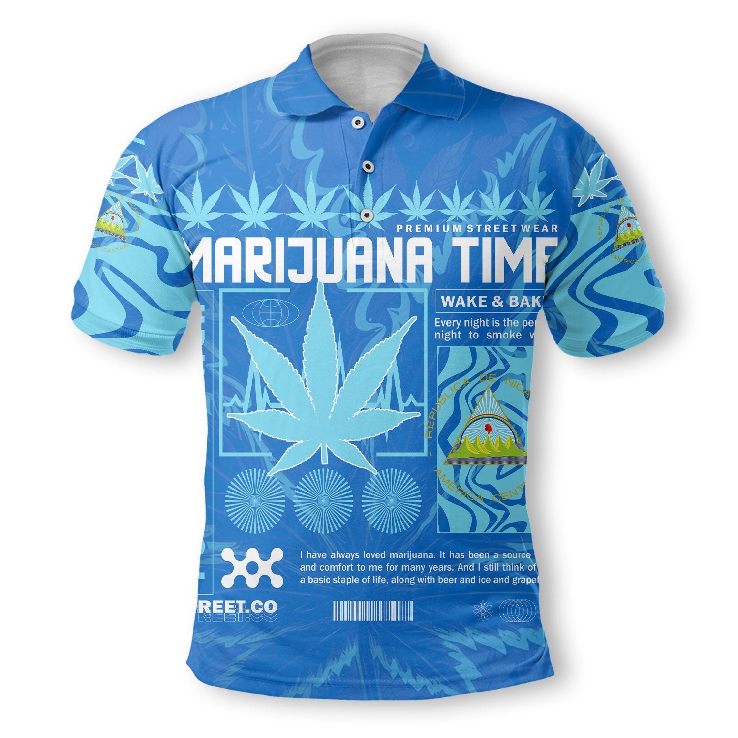 Nicaragua Polo Shirt Flag & Coat Of Arms Marijuanas Style