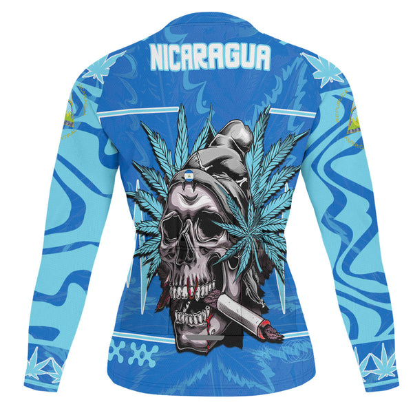 Nicaragua Men's Cycling Jersey Long Sleeve Flag & Coat Of Arms Marijuanas Style