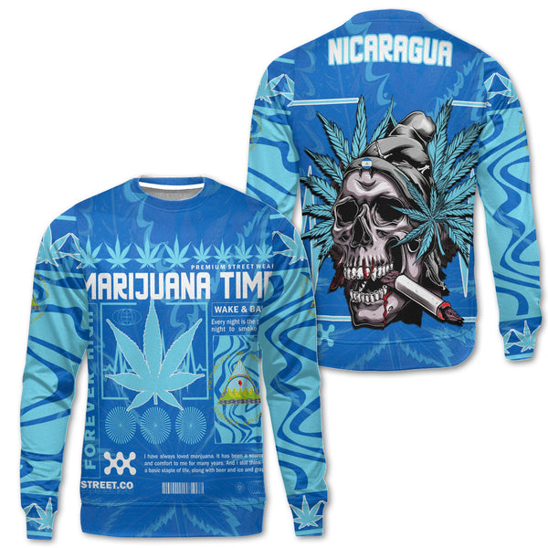 Nicaragua Sweatshirt Flag & Coat Of Arms Marijuanas Style