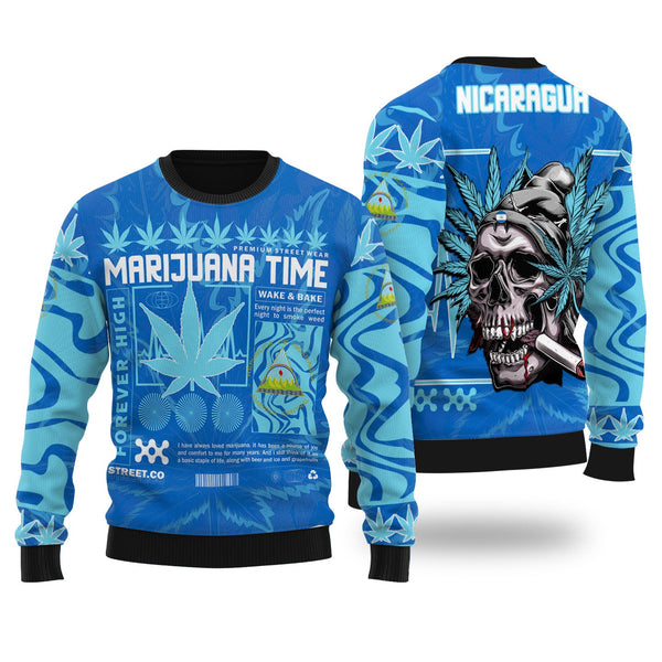 Nicaragua Ugly Sweater Flag & Coat Of Arms Marijuanas Style