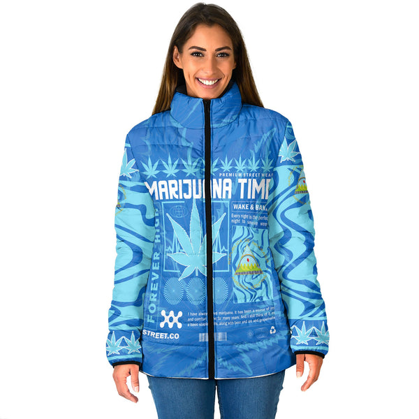 Nicaragua Women Padded Jacket Flag & Coat Of Arms Marijuanas Style