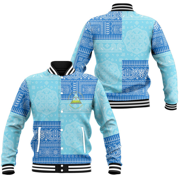 Nicaragua Baseball Jacket Flag And Paisley Basic Style 1