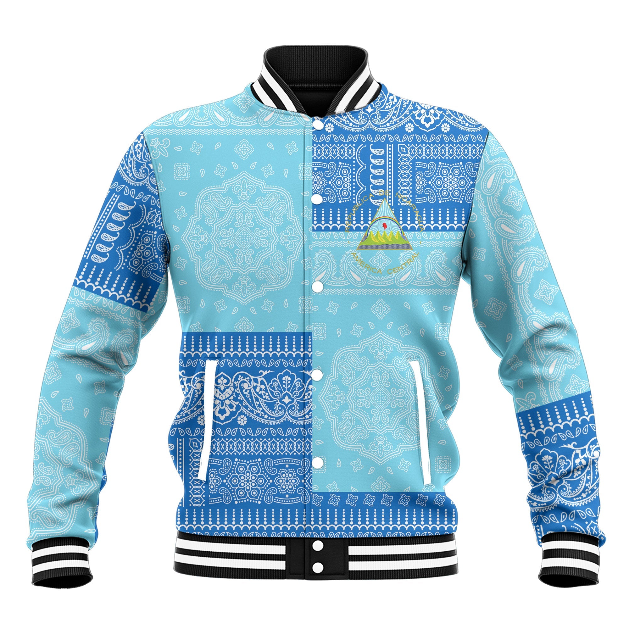 Nicaragua Baseball Jacket Flag And Paisley Basic Style 2