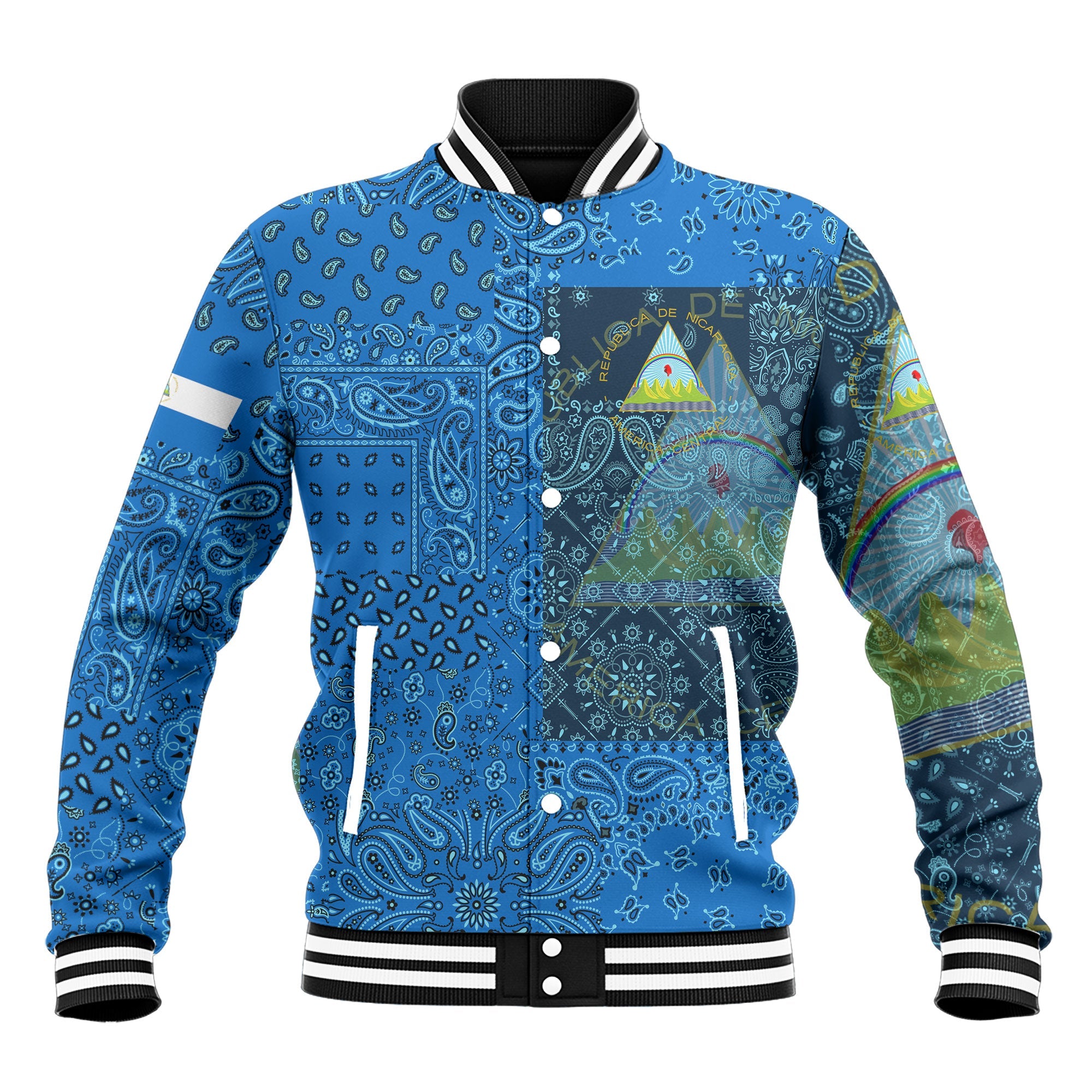 Nicaragua Baseball Jacket Paisley Flag And Skull Style 2