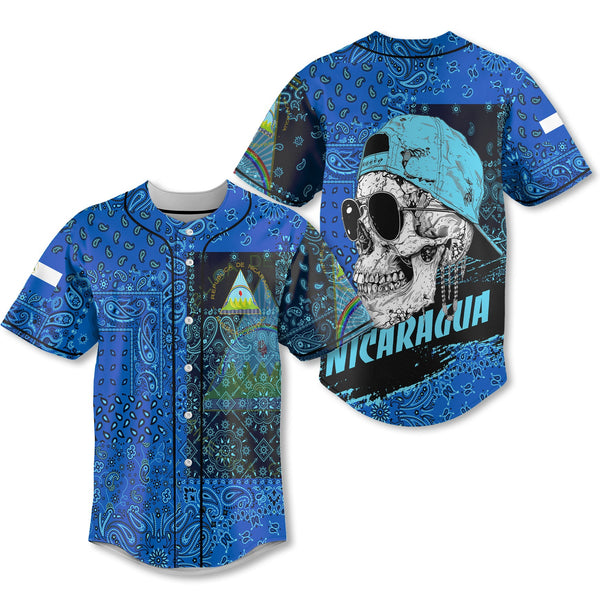 Nicaragua Baseball Jersey Paisley Flag And Skull Style 1