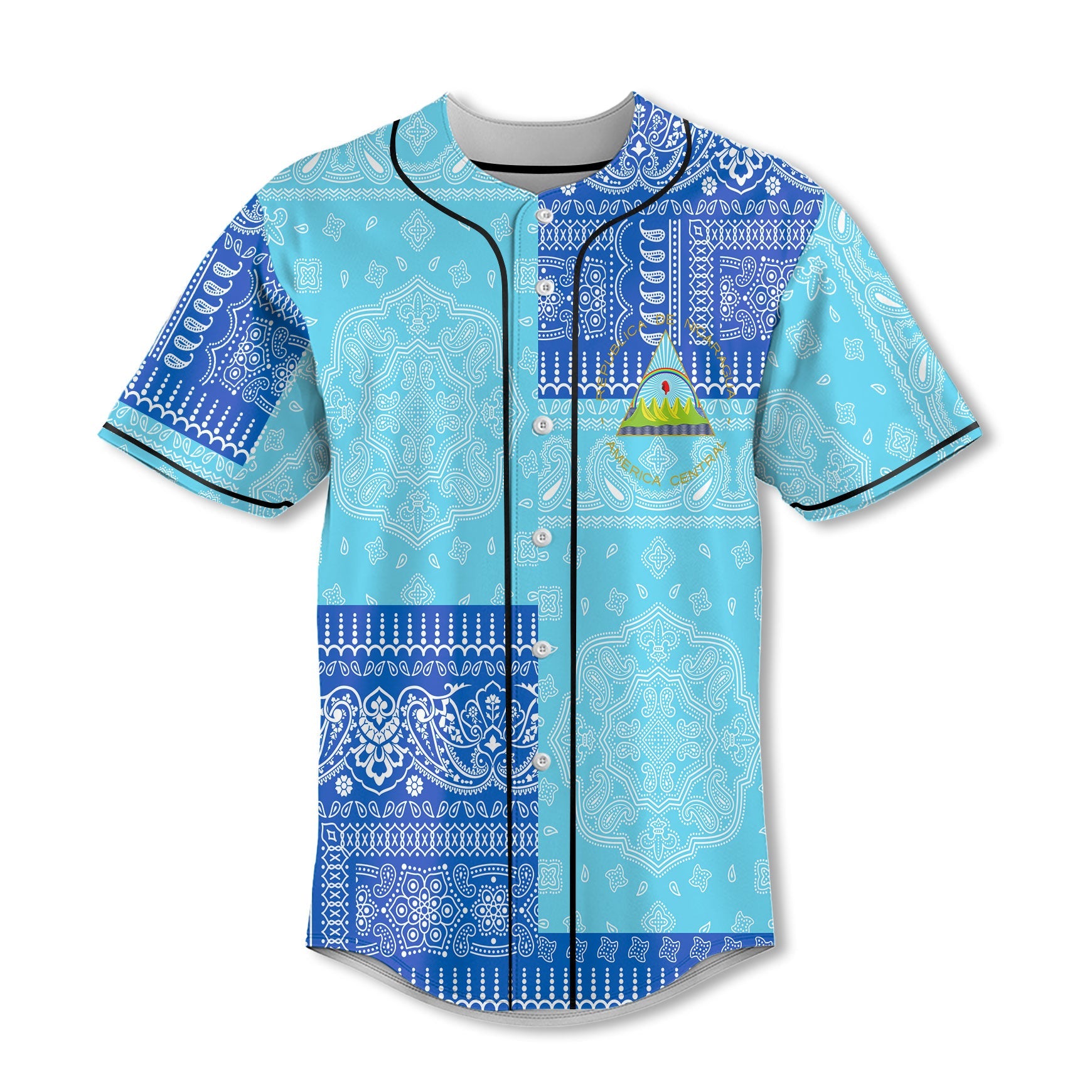 Nicaragua Baseball Jersey Flag And Paisley Basic Style 2