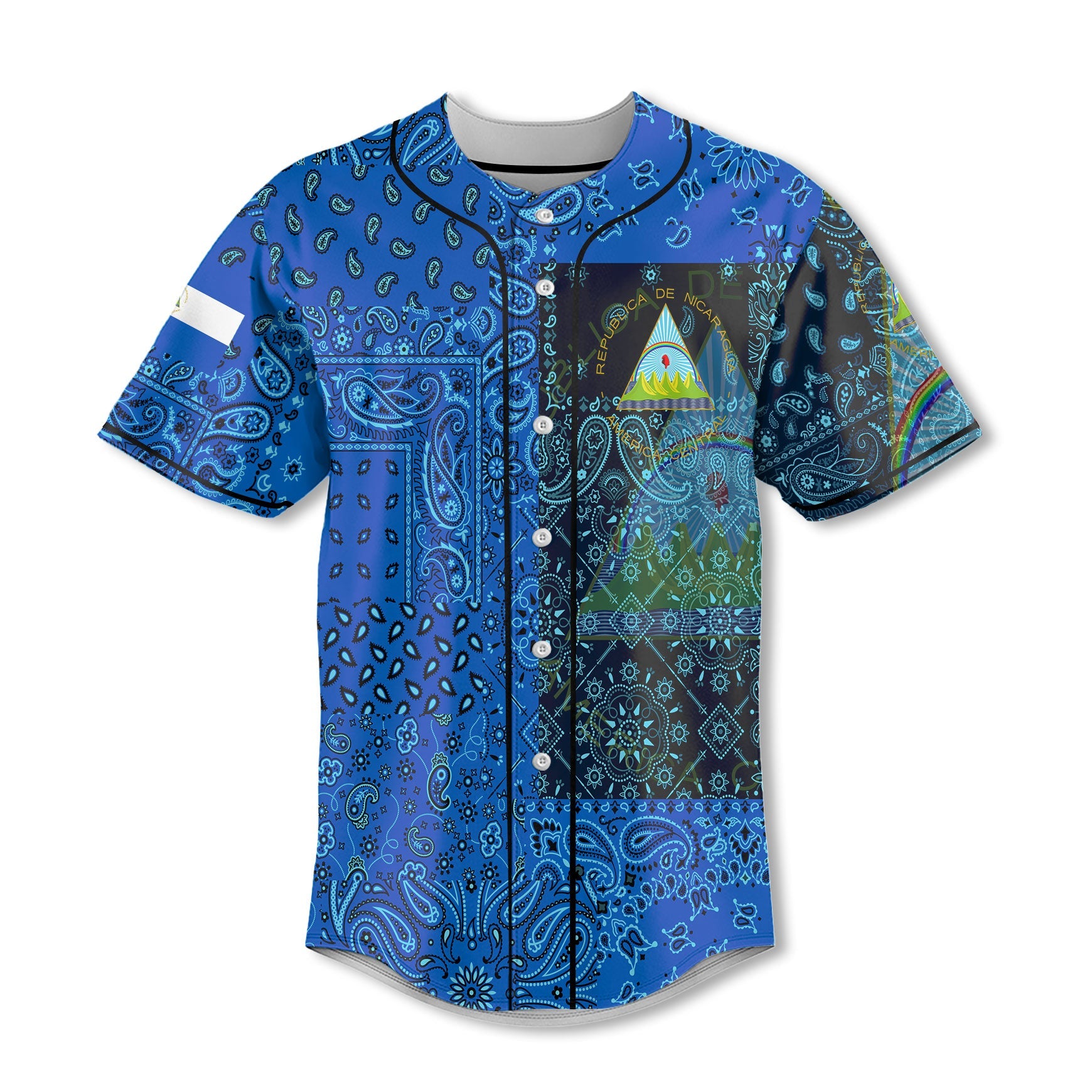 Nicaragua Baseball Jersey Paisley Flag And Skull Style 2