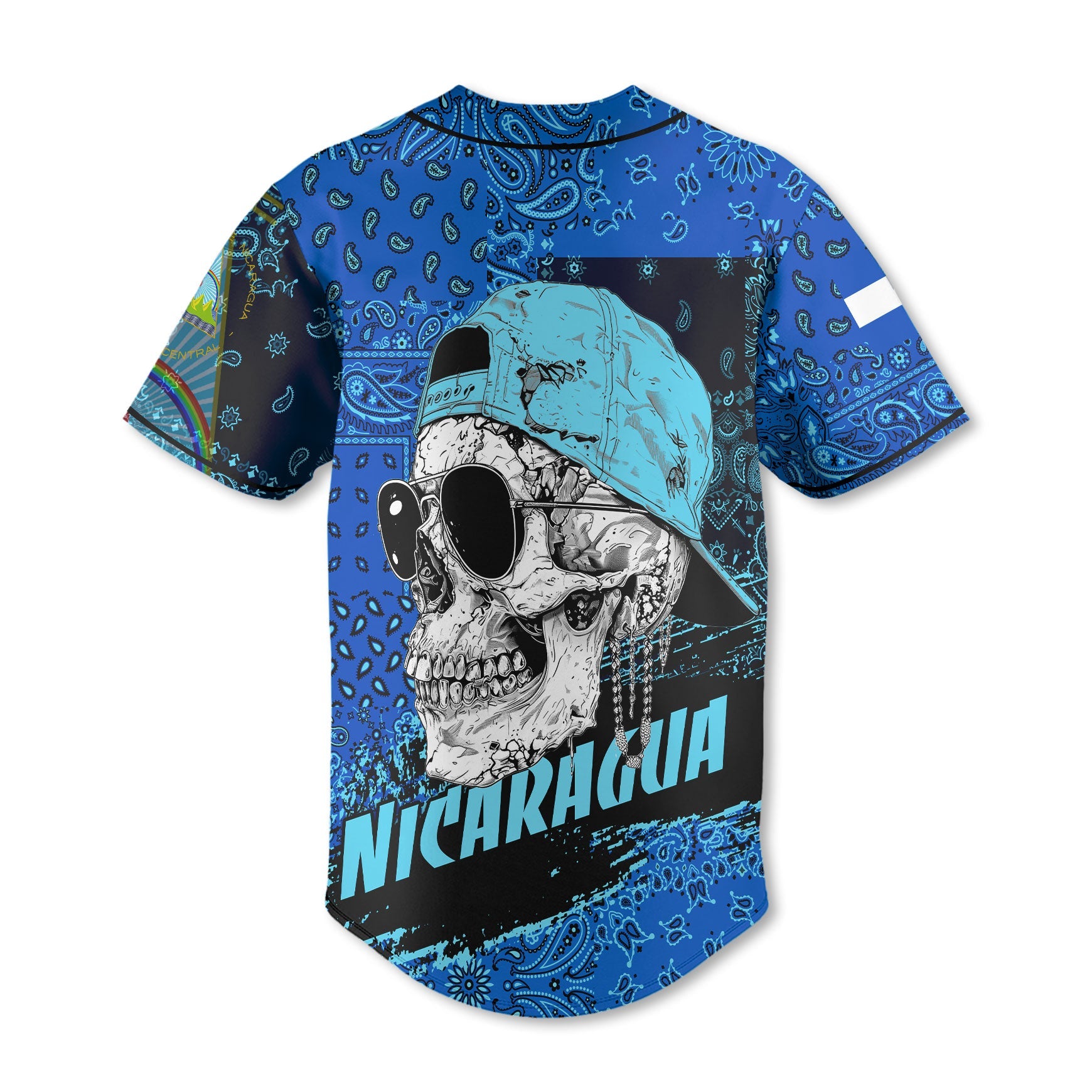 Nicaragua Baseball Jersey Paisley Flag And Skull Style 3