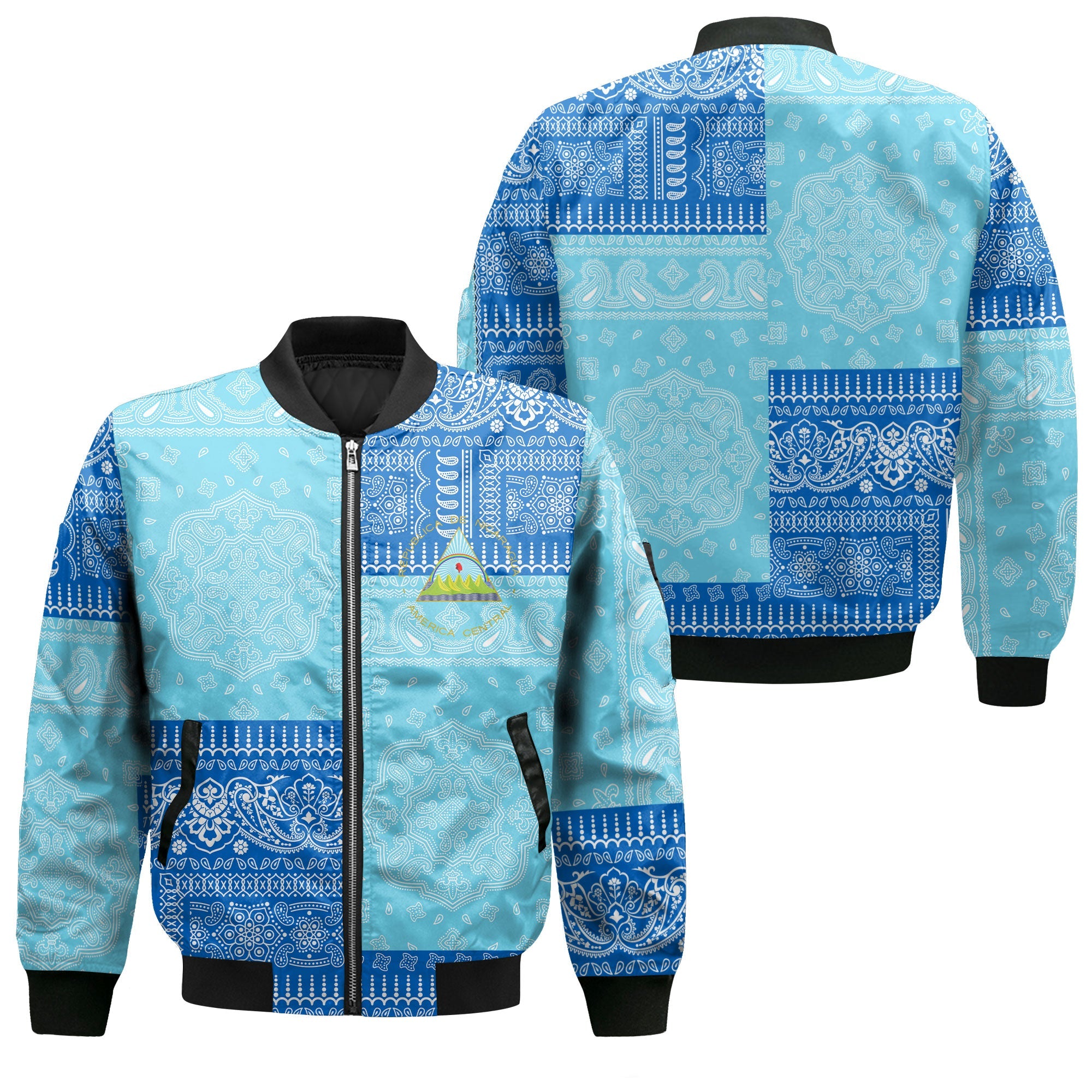 Nicaragua Bomber Jacket Flag And Paisley Basic Style 1