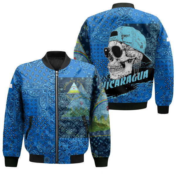 Nicaragua Bomber Jacket Paisley Flag And Skull Style 1