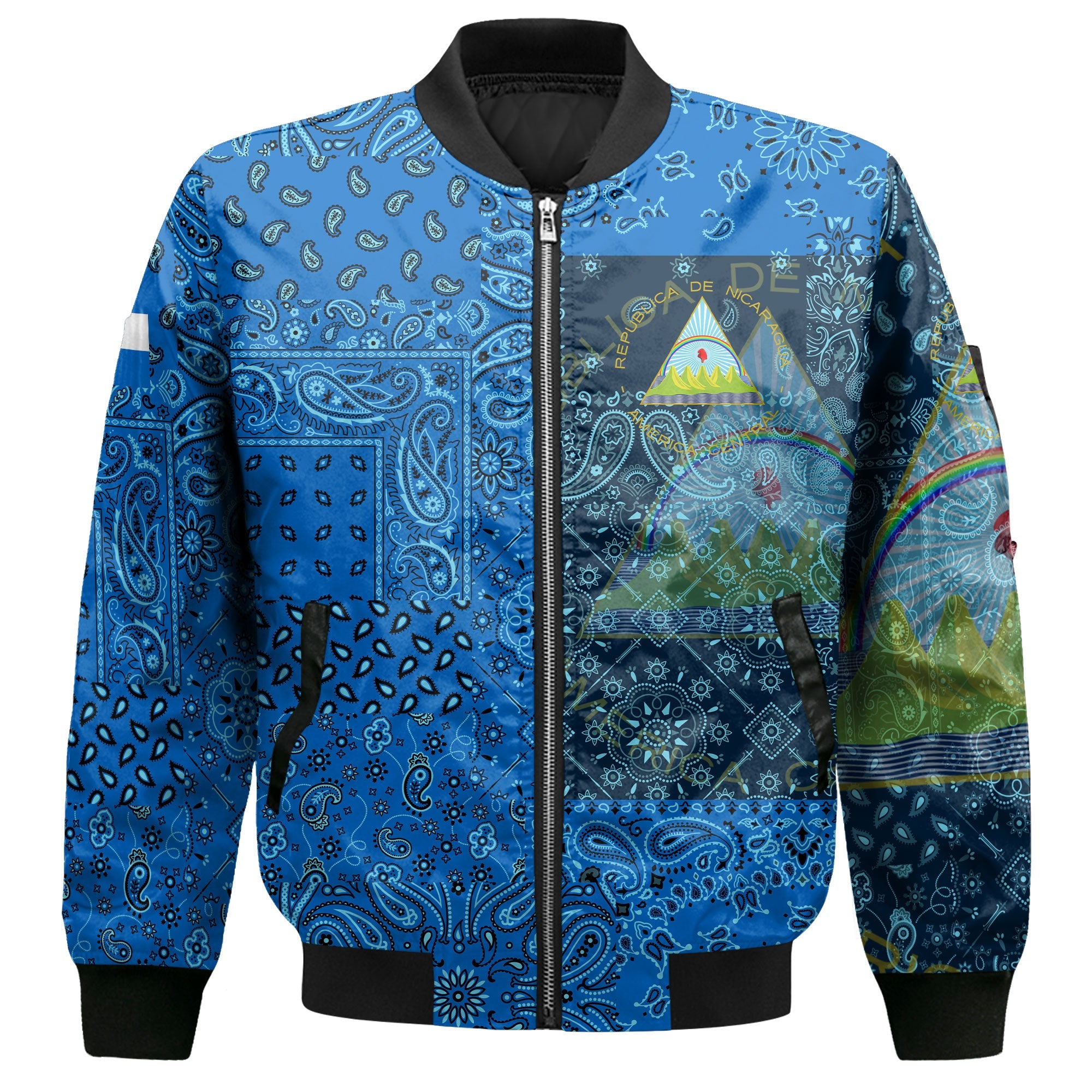 Nicaragua Bomber Jacket Paisley Flag And Skull Style 2